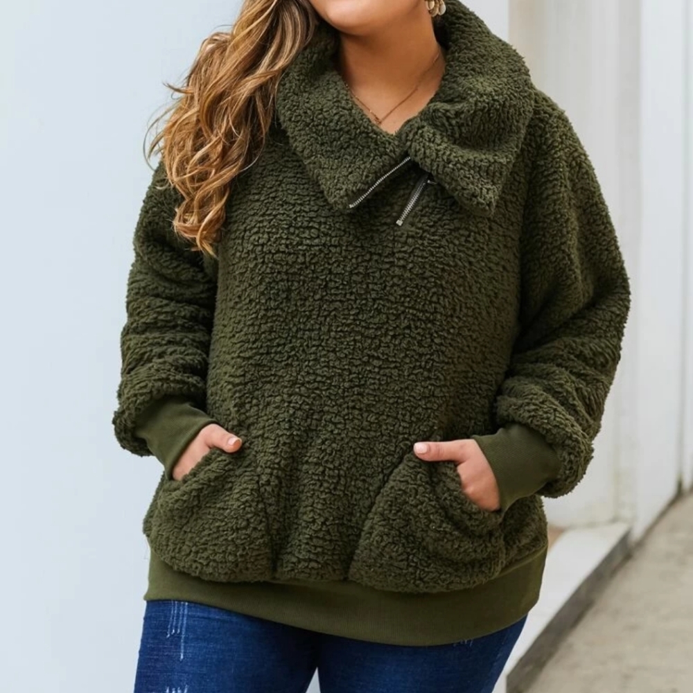 Shein Dual pocket teddy sweatshirt